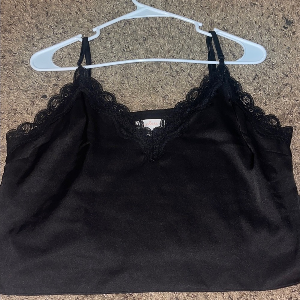 Colsie Black Crop Camisole with Lace Trim